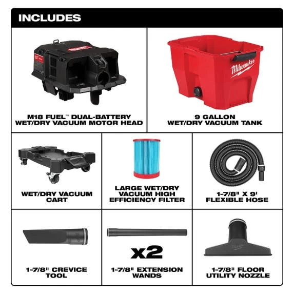 Milwaukee Tools Milwaukee M18 FUEL 9 Gallon Dual-Battery Wet/Dry Vacuum 0920-20 8 Milwaukee Tools Milwaukee M18 FUEL 9 Gallon Dual-Battery Wet/Dry Vacuum 0920-20 - Image 6