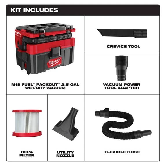 Milwaukee Tools Milwaukee M18 FUEL PACKOUT 2.5 Gallon Wet/Dry Vacuum 0970-20 6 Milwaukee Tools Milwaukee M18 FUEL PACKOUT 2.5 Gallon Wet/Dry Vacuum 0970-20 - Image 4