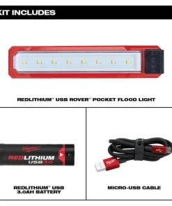 Milwaukee Tools Milwaukee REDLITHIUM USB ROVER Rechargeable 445 Lumen Pocket Flood Light (3.0Ah) Kit 2112-21 -Milwaukee Tool-shop 2112 21 6