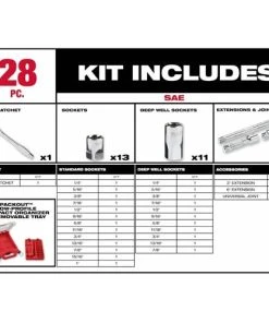 Milwaukee Tools Milwaukee 3/8" Drive 28pc SAE Ratchet & Socket Set PACKOUT 48-22-9481 -Milwaukee Tool-shop 22888 4 coofxikz33n4hs2s