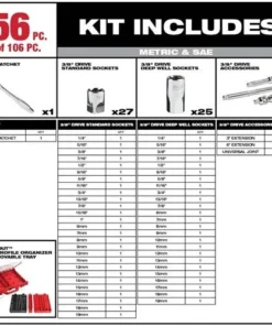 Milwaukee Tools Milwaukee 1/4" & 3/8" Drive 106pc SAE & METRIC Ratchet & Socket Set PACKOUT 48-22-9486 8 Milwaukee Tools Milwaukee 1/4" & 3/8" Drive 106pc SAE & METRIC Ratchet & Socket Set PACKOUT 48-22-9486 -Milwaukee Tool-shop 22893 3 akrmreo3uwuktwok