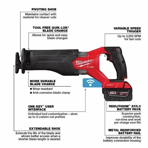 Milwaukee Tools Milwaukee M18 FUEL SAWZALL Recip Saw With ONE KEY (Bare Tool) 2822-20 4 Milwaukee Tools Milwaukee M18 FUEL SAWZALL Recip Saw With ONE KEY (Bare Tool) 2822-20 - Image 2