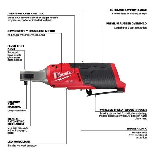 Milwaukee Tools Milwaukee M12 FUEL 1/4" High Speed Ratchet 2566-20 5 Milwaukee Tools Milwaukee M12 FUEL 1/4" High Speed Ratchet 2566-20 - Image 3