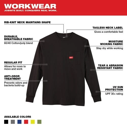 Milwaukee Tools Milwaukee Heavy Duty Long Sleeve Black Pocket T-Shirt 602B 6 Milwaukee Tools Milwaukee Heavy Duty Long Sleeve Black Pocket T-Shirt 602B - Image 4