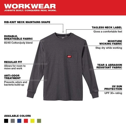 Milwaukee Tools Milwaukee Heavy Duty Long Sleeve Gray Pocket T-Shirt 602G 6 Milwaukee Tools Milwaukee Heavy Duty Long Sleeve Gray Pocket T-Shirt 602G - Image 4