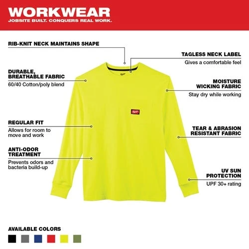 Milwaukee Tools Milwaukee Heavy Duty Long Sleeve High Visibility Pocket T-Shirt 602HV 6 Milwaukee Tools Milwaukee Heavy Duty Long Sleeve High Visibility Pocket T-Shirt 602HV - Image 4