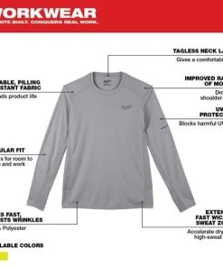 Milwaukee Tools Milwaukee WORKSKIN Lightweight Performance Long Sleeve Gray Shirt 415G -Milwaukee Tool-shop 24351 2 hxjr8m9tnlmkhfws