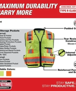 Milwaukee Tools Milwaukee Type R Class 2 Surveyor's High Visibility 27 Pocket Yellow Safety Vest - Small/Medium 48-73-5161 -Milwaukee Tool-shop 24548 3 o2uu81htgzhxir9u