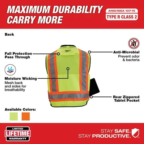 Milwaukee Tools Milwaukee Type R Class 2 Surveyor's High Visibility 27 Pocket Orange Safety Vest - Large/XL 48-73-5166 7 Milwaukee Tools Milwaukee Type R Class 2 Surveyor's High Visibility 27 Pocket Orange Safety Vest - Large/XL 48-73-5166 - Image 5