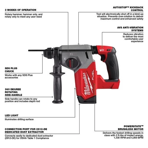 Milwaukee Tools Milwaukee M18 FUEL 1" SDS Plus Rotary Hammer 2912-20 6 Milwaukee Tools Milwaukee M18 FUEL 1" SDS Plus Rotary Hammer 2912-20 - Image 4
