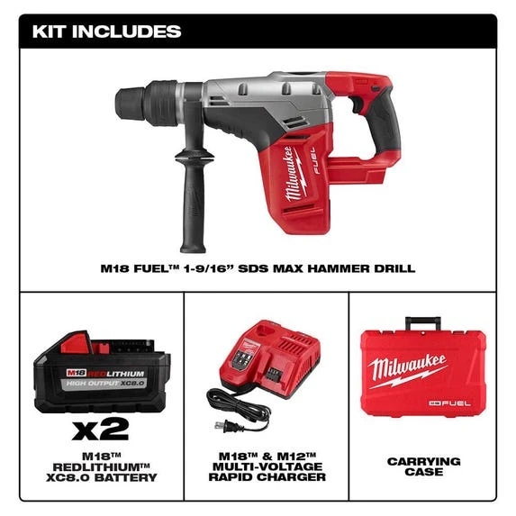 Milwaukee Tools Milwaukee M18 FUEL 1-9/16" SDS-Max Hammer Drill (8.0Ah) Kit 2717-22HD 7 Milwaukee Tools Milwaukee M18 FUEL 1-9/16" SDS-Max Hammer Drill (8.0Ah) Kit 2717-22HD - Image 5