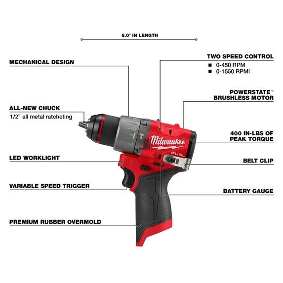 Milwaukee Tools Milwaukee M12 FUEL 1/2" Hammer Drill/Driver 3404-20 4 Milwaukee Tools Milwaukee M12 FUEL 1/2" Hammer Drill/Driver 3404-20 - Image 2