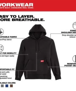Milwaukee Tools Milwaukee Midweight Pullover Hoodie - Black 351B 11 Milwaukee Tools Milwaukee Midweight Pullover Hoodie - Black 351B -Milwaukee Tool-shop 351b 5