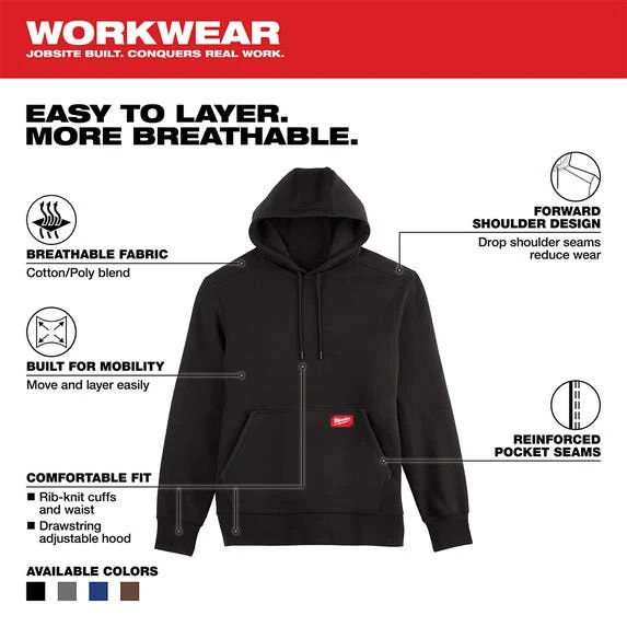 Milwaukee Tools Milwaukee Midweight Pullover Hoodie - Black 351B 6 Milwaukee Tools Milwaukee Midweight Pullover Hoodie - Black 351B - Image 4