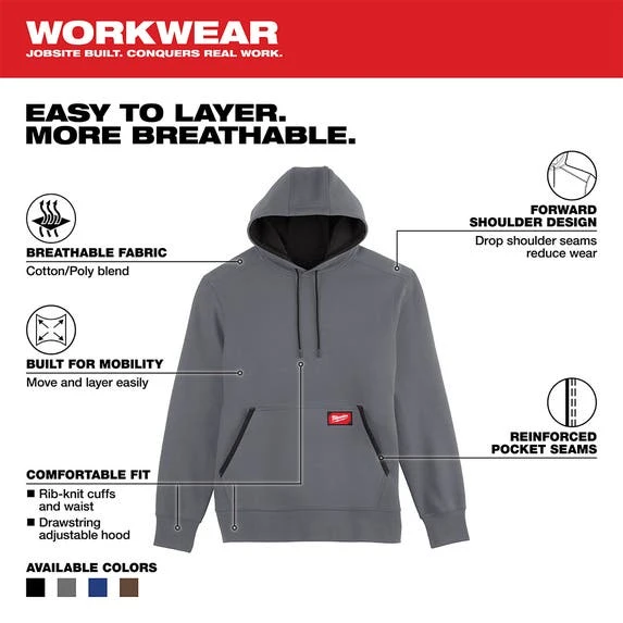 Milwaukee Tools Milwaukee Midweight Pullover Hoodie - Gray 351G 6 Milwaukee Tools Milwaukee Midweight Pullover Hoodie - Gray 351G - Image 4