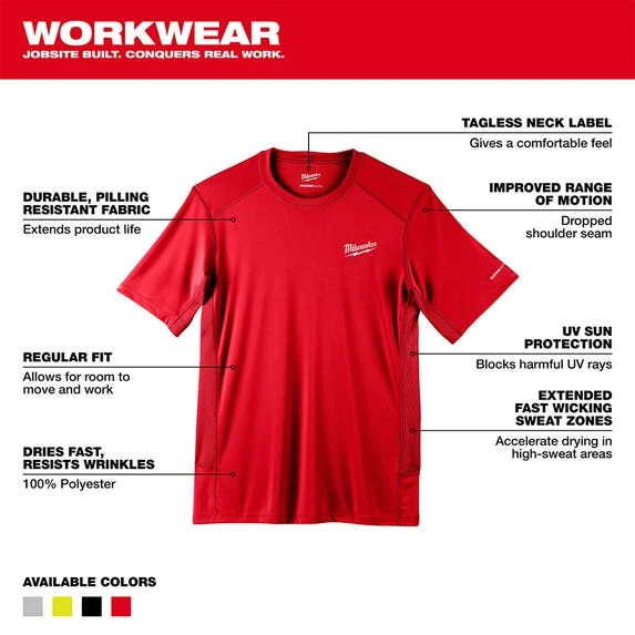 Milwaukee Tools Milwaukee WORKSKIN Lightweight Short Sleeve Performance Shirt - Red 414R 4 Milwaukee Tools Milwaukee WORKSKIN Lightweight Short Sleeve Performance Shirt - Red 414R - Image 2
