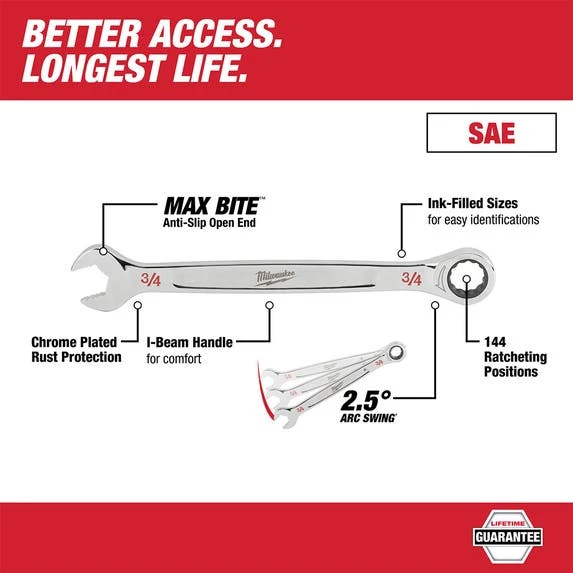 Milwaukee Tools Milwaukee 1-1/4" SAE Ratcheting Combination Wrench 45-96-9238 4 Milwaukee Tools Milwaukee 1-1/4" SAE Ratcheting Combination Wrench 45-96-9238 - Image 2