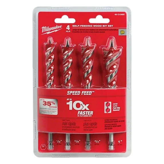 Milwaukee Tools Milwaukee 4Pc. 6-1/2" SPEED FEED Wood Bit Set 48-13-0400 3 Milwaukee Tools Milwaukee 4Pc. 6-1/2" SPEED FEED Wood Bit Set 48-13-0400