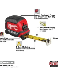 Milwaukee Tools Milwaukee 25' Compact Wide Blade Magnetic Tape Measure 48-22-0325 -Milwaukee Tool-shop 48 22 0325 walkaround