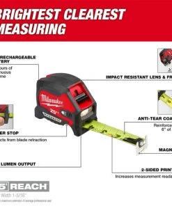 Milwaukee Tools Milwaukee 25ft Compact Wide Blade Magnetic Tape Measure W/ Rechargeable 100L Light 48-22-0428 -Milwaukee Tool-shop 48 22 0428 4