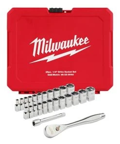 Milwaukee Tools Milwaukee 25pc 1/4" Drive Metric & SAE Ratchet And Socket Set W/ FOUR FLAT SIDES 48-22-9044