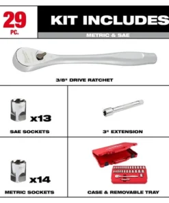 Milwaukee Tools Milwaukee 29pc 3/8" Drive Metric & SAE Ratchet And Socket Set W/ FOUR FLAT SIDES 48-22-9088 -Milwaukee Tool-shop 48 22 9088 6