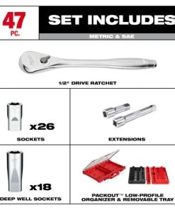 Milwaukee Tools Milwaukee 47pc 1/2" Drive Ratchet & Socket Set With PACKOUT™ Organizer 48-22-9487 13 Milwaukee Tools Milwaukee 47pc 1/2" Drive Ratchet & Socket Set With PACKOUT™ Organizer 48-22-9487 -Milwaukee Tool-shop 48 22 9487 2