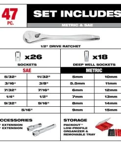 Milwaukee Tools Milwaukee 47pc 1/2" Drive Ratchet & Socket Set With PACKOUT™ Organizer 48-22-9487 14 Milwaukee Tools Milwaukee 47pc 1/2" Drive Ratchet & Socket Set With PACKOUT™ Organizer 48-22-9487 -Milwaukee Tool-shop 48 22 9487 3