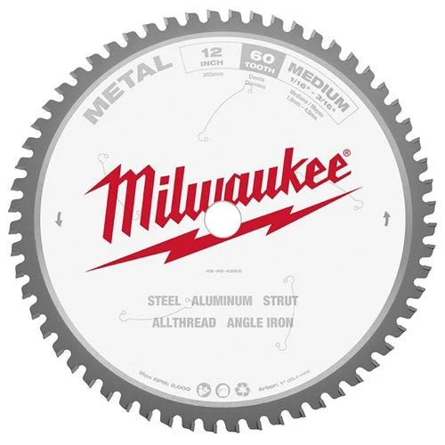 Milwaukee Tools Milwaukee 12" 60 Tooth 1" Arbor Circular Saw Metal Cutting Blade 48-40-4265 3 Milwaukee Tools Milwaukee 12" 60 Tooth 1" Arbor Circular Saw Metal Cutting Blade 48-40-4265