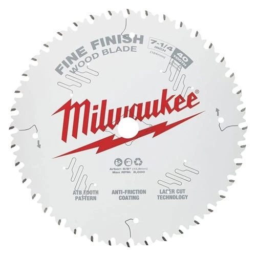 Milwaukee Tools Milwaukee 7-1/4" 40 Tooth Fine Finish Circular Saw Blade 48-41-0726 3 Milwaukee Tools Milwaukee 7-1/4" 40 Tooth Fine Finish Circular Saw Blade 48-41-0726