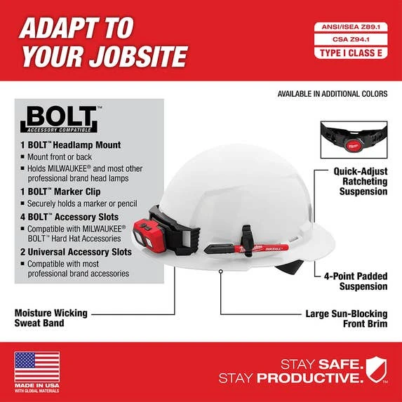 Milwaukee Tools Milwaukee Blue Full Brim Unvented Type 1 Class E Hard Hat W/ 4pt Ratcheting Suspension 48-73-1105 6 Milwaukee Tools Milwaukee Blue Full Brim Unvented Type 1 Class E Hard Hat W/ 4pt Ratcheting Suspension 48-73-1105 - Image 4