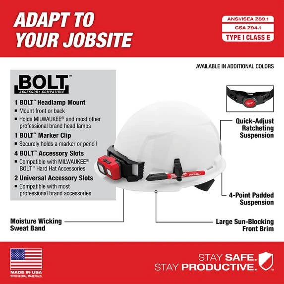 Milwaukee Tools Milwaukee Red Front Brim Unvented Type 1 Class E Hard Hat W/ 4pt Ratcheting Suspension 48-73-1108 6 Milwaukee Tools Milwaukee Red Front Brim Unvented Type 1 Class E Hard Hat W/ 4pt Ratcheting Suspension 48-73-1108 - Image 4