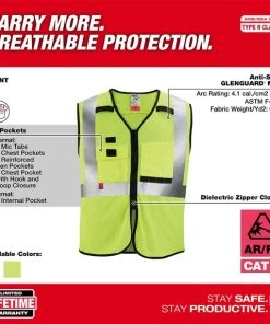 Milwaukee Tools Milwaukee AR/FR Cat. 1 Class 2 High Visibility Yellow Mesh Safety Vest 48-73-520 -Milwaukee Tool-shop 48 73 520 3
