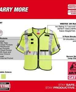 Milwaukee Tools Milwaukee AR/FR Cat. 1 Class 3 Breakaway High Visibility Yellow Safety Vest - ANSI/CSA 48-73-533 8 Milwaukee Tools Milwaukee AR/FR Cat. 1 Class 3 Breakaway High Visibility Yellow Safety Vest - ANSI/CSA 48-73-533 -Milwaukee Tool-shop 48 73 533 3