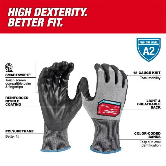 Milwaukee Tools Milwaukee Cut Level 2 High Dexterity Polyurethane Dipped Gloves (Single Pair) 48-73-872 5 Milwaukee Tools Milwaukee Cut Level 2 High Dexterity Polyurethane Dipped Gloves (Single Pair) 48-73-872 - Image 3