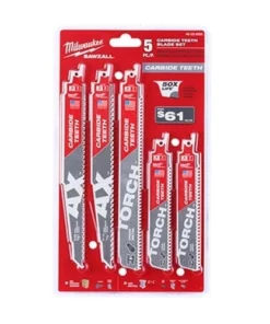 Milwaukee Tools Milwaukee 5 Piece Carbide Sawzall Blade Set Demo Wood / Metal Cutting Reciprocating Blades 49-22-5505