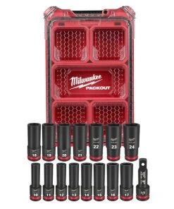 Milwaukee Tools Milwaukee 16Pc. SHOCKWAVE Impact Duty 1/2" Drive Metric PACKOUT Deep Socket Set 49-66-6803