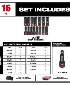 Milwaukee Tools Milwaukee 16Pc. SHOCKWAVE Impact Duty 1/2" Drive Metric PACKOUT Deep Socket Set 49-66-6803 11 Milwaukee Tools Milwaukee 16Pc. SHOCKWAVE Impact Duty 1/2" Drive Metric PACKOUT Deep Socket Set 49-66-6803 -Milwaukee Tool-shop 49 66 6803 5