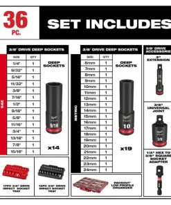 Milwaukee Tools Milwaukee 36Pc. SHOCKWAVE Impact Duty 3/8" Drive Metric & SAE PACKOUT Deep Socket Set 49-66-6805 -Milwaukee Tool-shop 49 66 6805 5