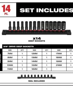 Milwaukee Tools Milwaukee 14 Piece Shockwave Impact Duty 3/8" Drive Metric Deep 6 Point Socket Set 49-66-7008 -Milwaukee Tool-shop 49 66 7008 3 xtdwhdvlr2ltag6w