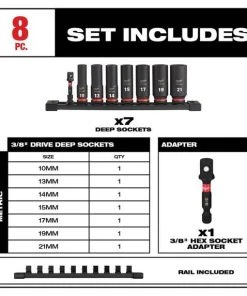 Milwaukee Tools Milwaukee 8 Piece Shockwave Impact Duty 3/8" Drive Metric Deep 6 Point Socket Set 49-66-7021 -Milwaukee Tool-shop 49 66 7021 3 k540bufsdowjf7y4