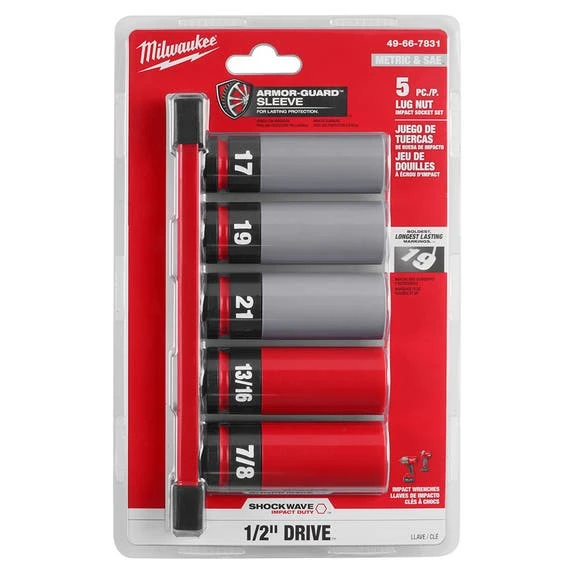Milwaukee Tools Milwaukee SHOCKWAVE Impact Duty™ 1/2 Drive SAE & Metric 5PC Lug Nut Wheel Socket Set 49-66-7831 4 Milwaukee Tools Milwaukee SHOCKWAVE Impact Duty™ 1/2 Drive SAE & Metric 5PC Lug Nut Wheel Socket Set 49-66-7831 - Image 2