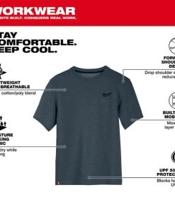 Milwaukee Tools Milwaukee Hybrid Short Sleeve Work Tee - Blue 603BL -Milwaukee Tool-shop 603bl 5