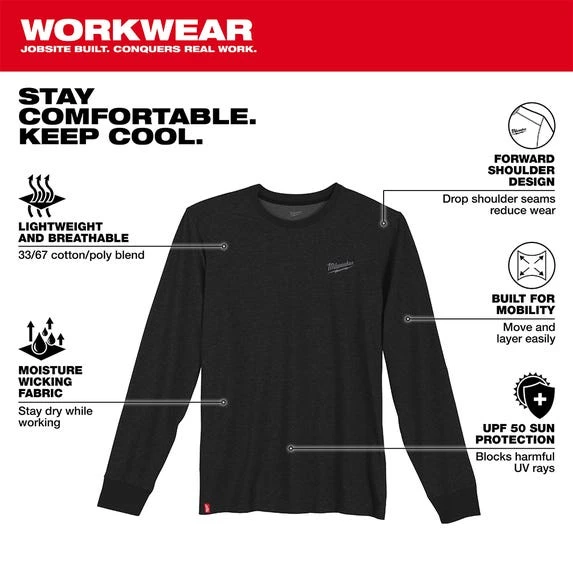 Milwaukee Tools Milwaukee Hybrid Long Sleeve Work Tee - Black 604B 7 Milwaukee Tools Milwaukee Hybrid Long Sleeve Work Tee - Black 604B - Image 5