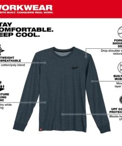 Milwaukee Tools Milwaukee Hybrid Long Sleeve Work Tee - Blue 604BL -Milwaukee Tool-shop 604bl 5