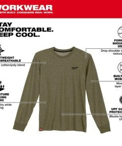 Milwaukee Tools Milwaukee Hybrid Long Sleeve Work Tee - Green 604GN -Milwaukee Tool-shop 604gn 5