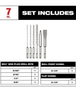 Milwaukee Tools Milwaukee 6pc. SDS Plus MX4 4-Cutter & Chisel Kit For PACKOUT 48-20-7662 -Milwaukee Tool-shop 7662 3