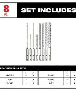 Milwaukee Tools Milwaukee 8pc. SDS Plus MX4 4-Cutter Drill Bit Kit For PACKOUT 48-20-7663 -Milwaukee Tool-shop 7663 3