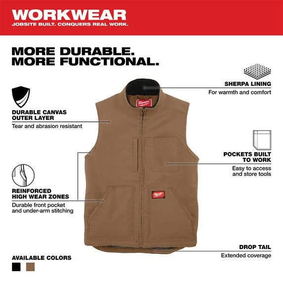Milwaukee Tools Milwaukee Heavy Duty Sherpa-Lined Vest - Brown 801BR 7 Milwaukee Tools Milwaukee Heavy Duty Sherpa-Lined Vest - Brown 801BR - Image 5
